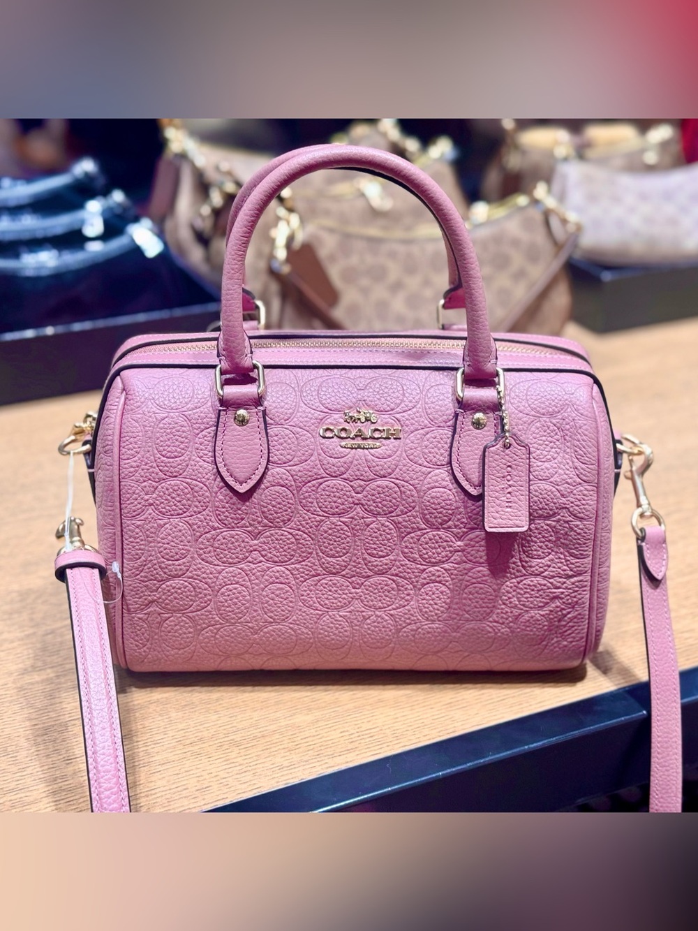 Coach Rowan Satchel Bag Signature Leather In Gold/Peony